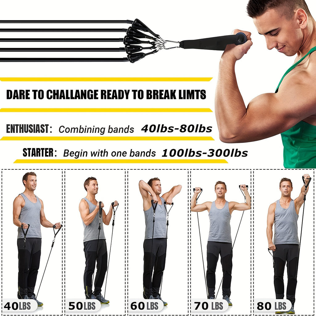 300-Pound Fitness Barbell Resistance Band Set