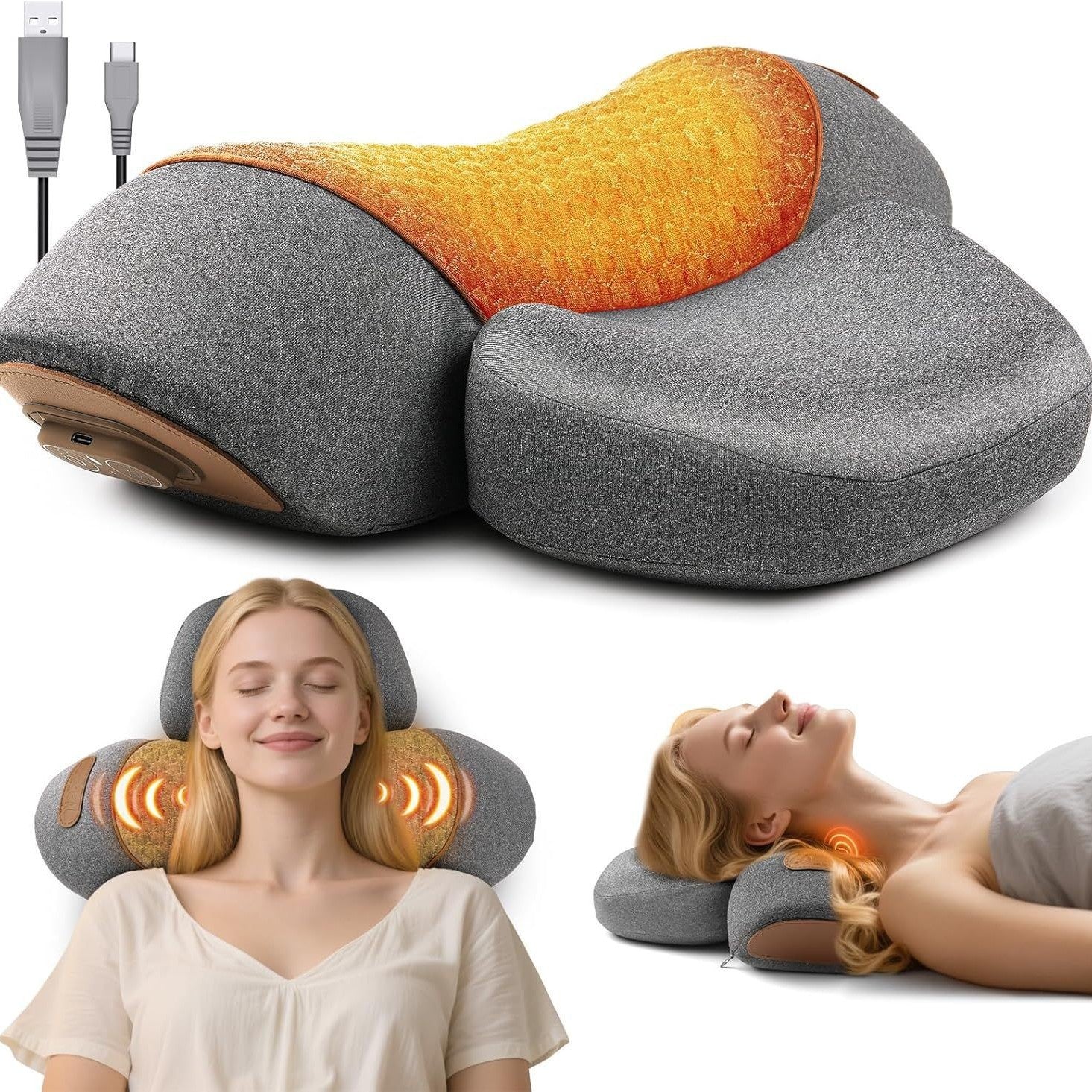 Ergonomic Massage Pillow with Heat Therapy