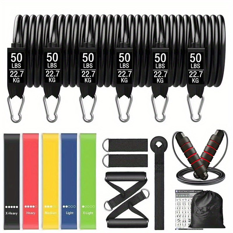 300-Pound Fitness Barbell Resistance Band Set